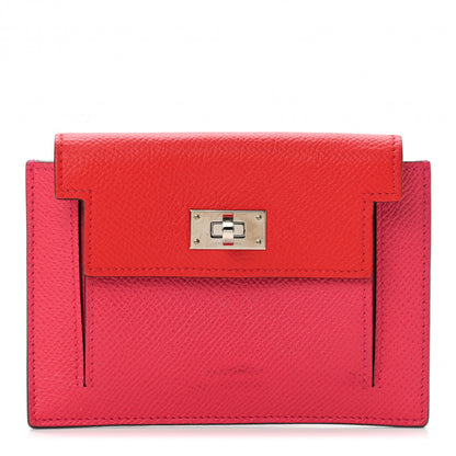 Hermes Epsom Tri-Color Kelly Pocket Compact Wallet Rouge Coeur Rose Extreme Bleu Zanzibar 1 of 8