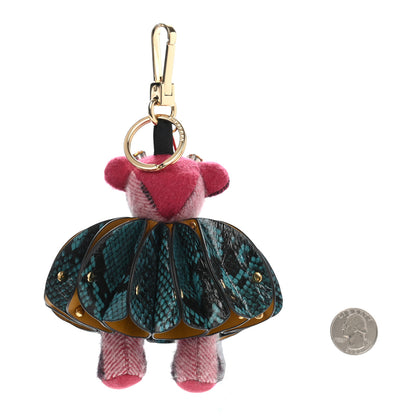 Burberry Cashmere Check Calfskin Crystal Concertina Thomas Bear Bag Charm Fuchsia Pink 2 of 6