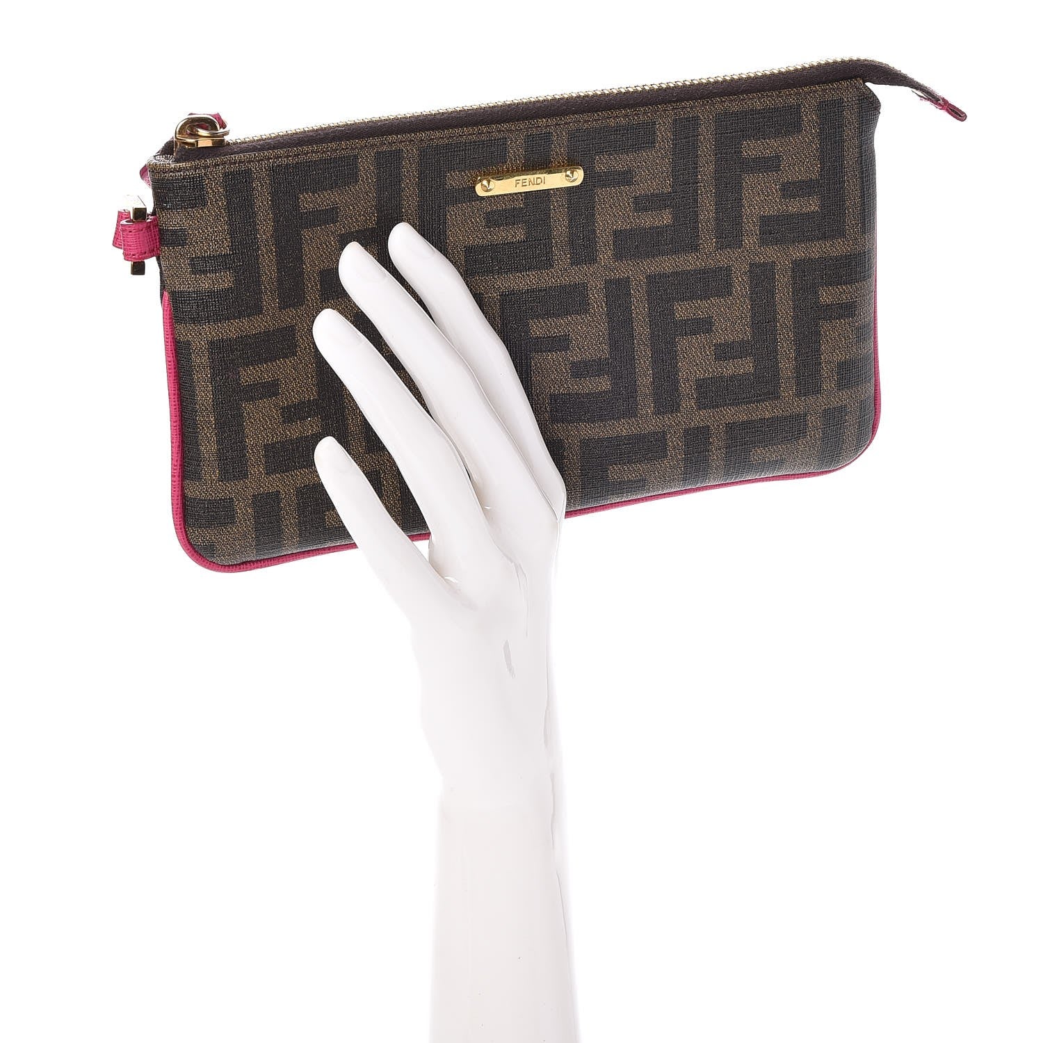 Fendi Zucca Spalmati Vitello Elite Pochette Tobacco Ciclamino 2 of 8