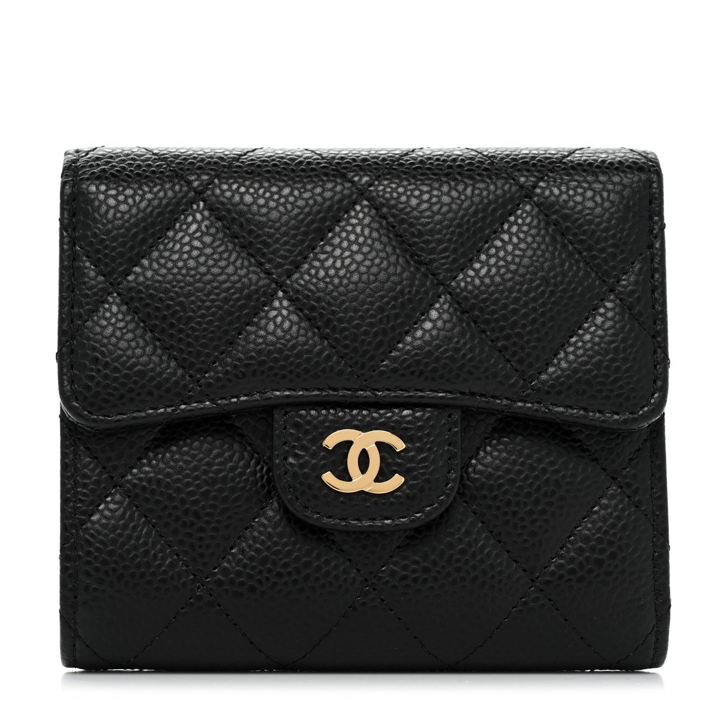 Caviar Quilted Compact Flap Wallet Black
