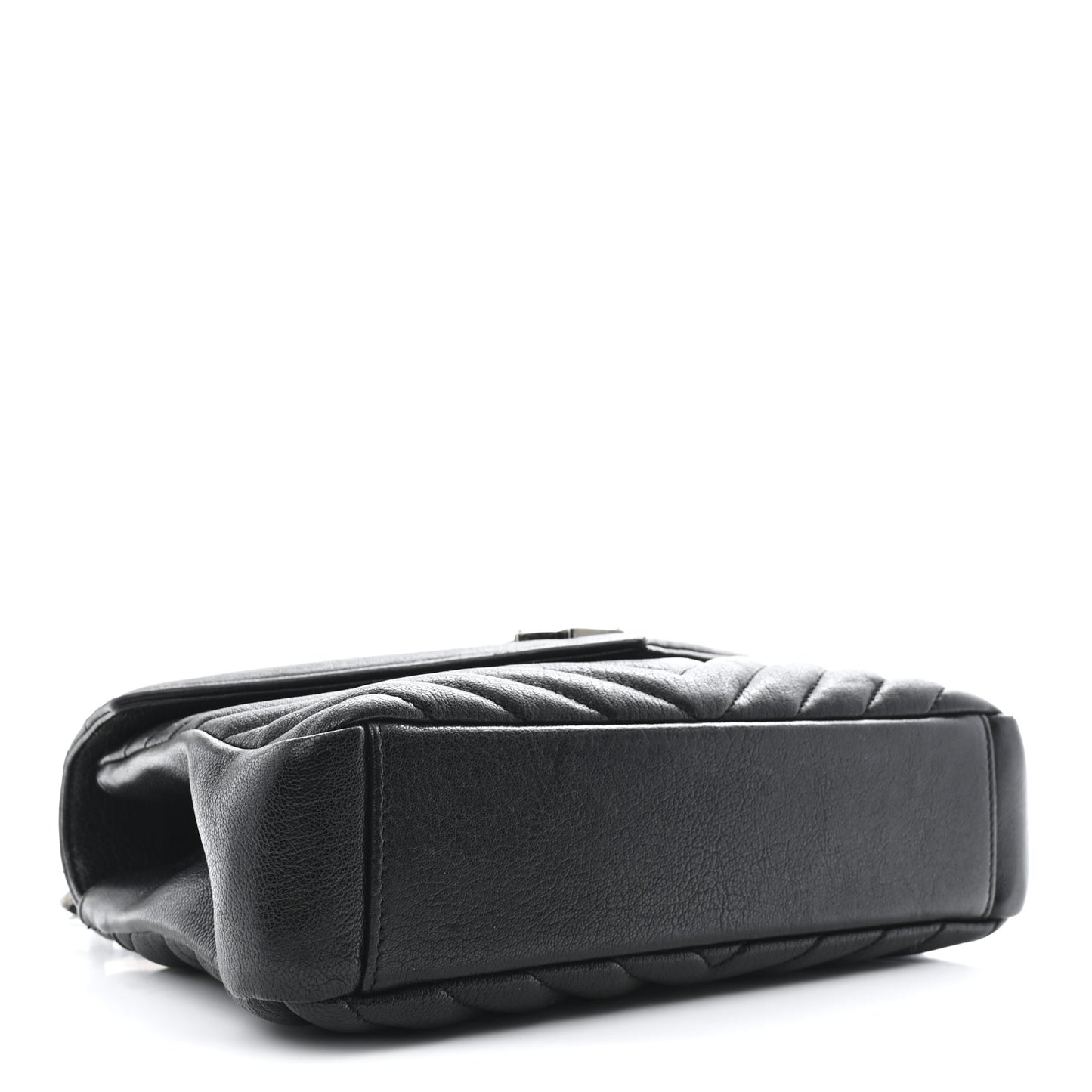 Sheepskin Matelasse Chevron Monogram Medium College Bag Black