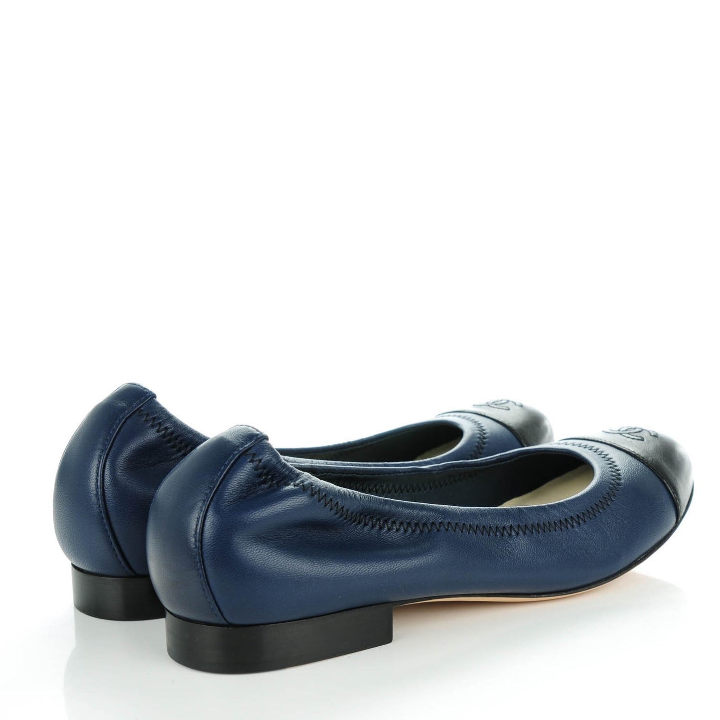 Lambskin Cap Toe Ballerina Flats 35 Dark Navy Black