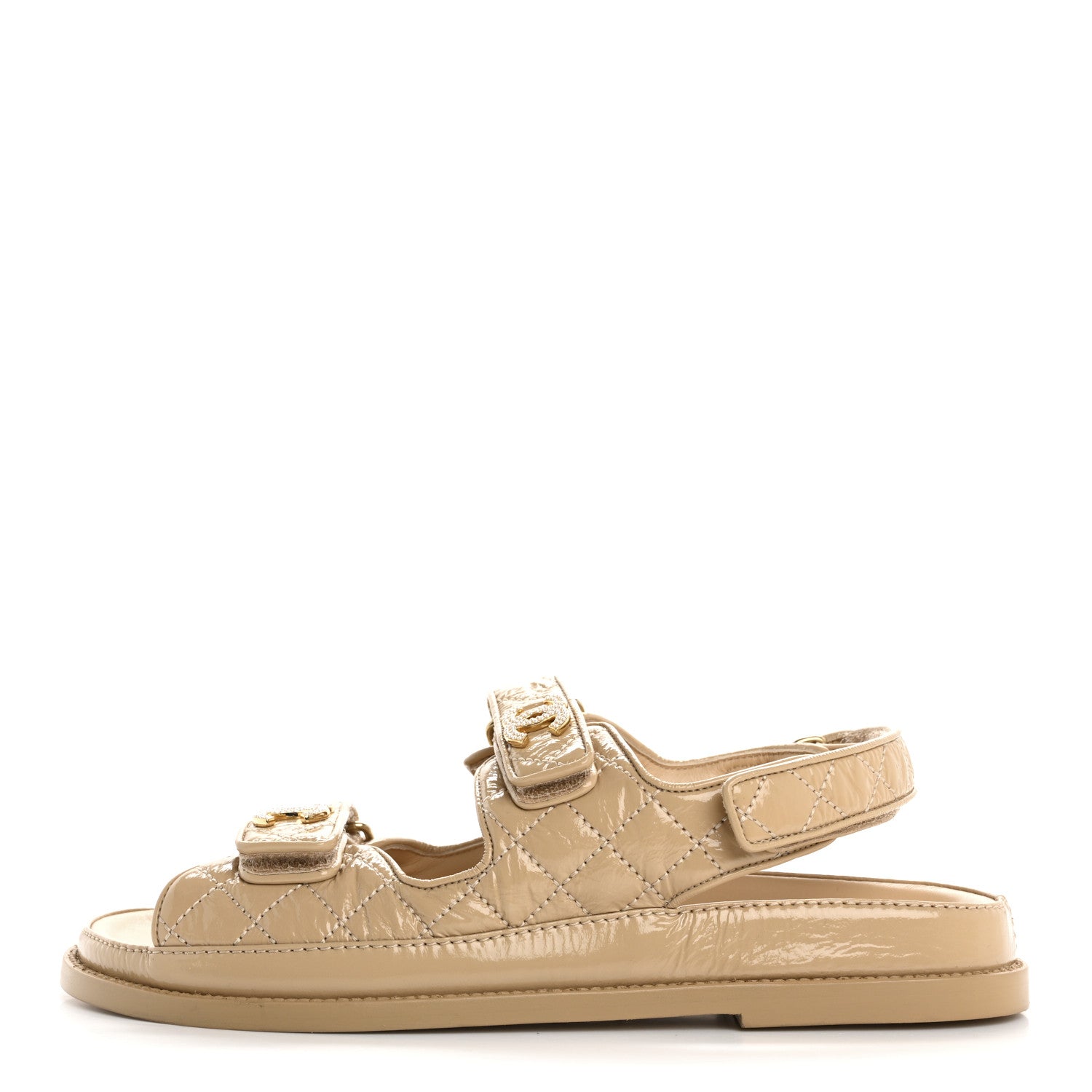 Chanel Crumpled Shiny Lambskin Velcro Dad Sandals 40 Beige 1 of 10