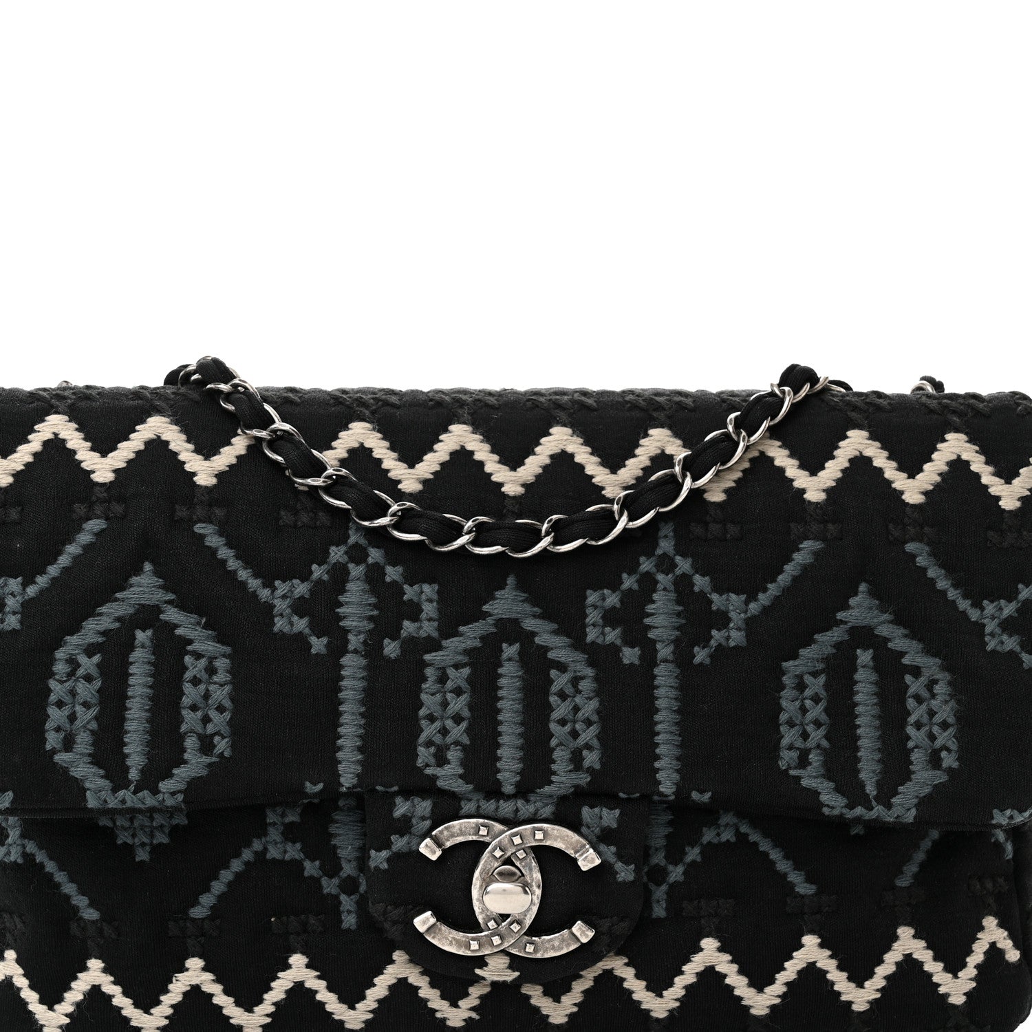 Chanel Jersey Embroidered Paris Dallas Flap Black 8 of 16