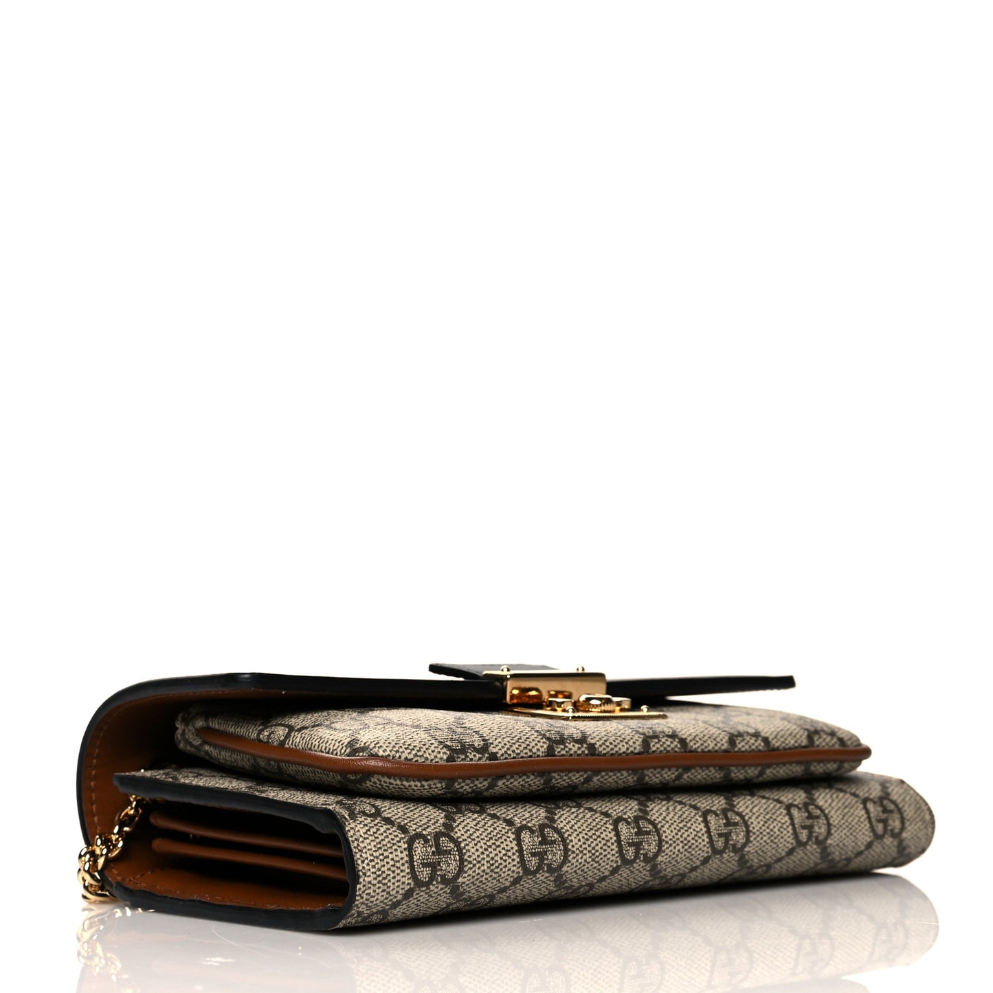 GG Supreme Monogram Calfskin Padlock Chain Wallet Beige Black Cuir