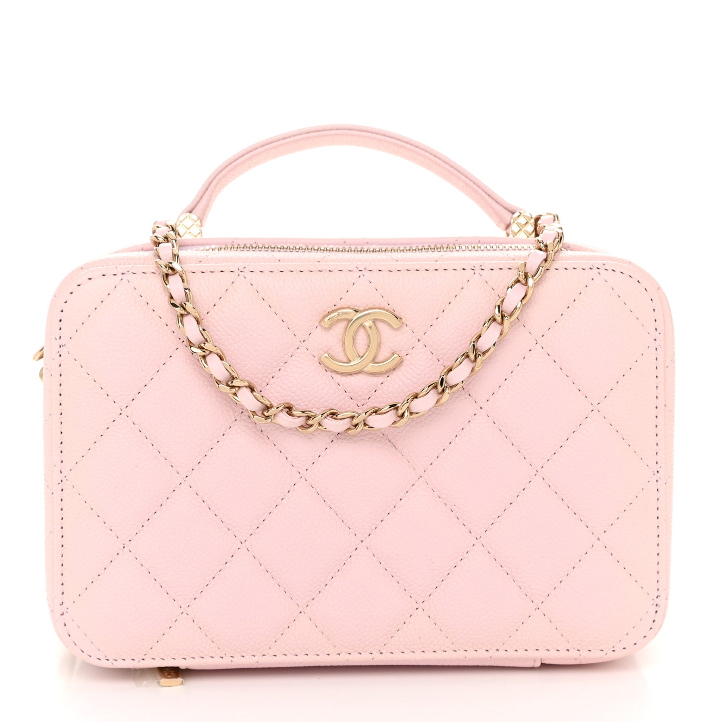 Caviar Quilted Top Handle Vanity Case Pink
