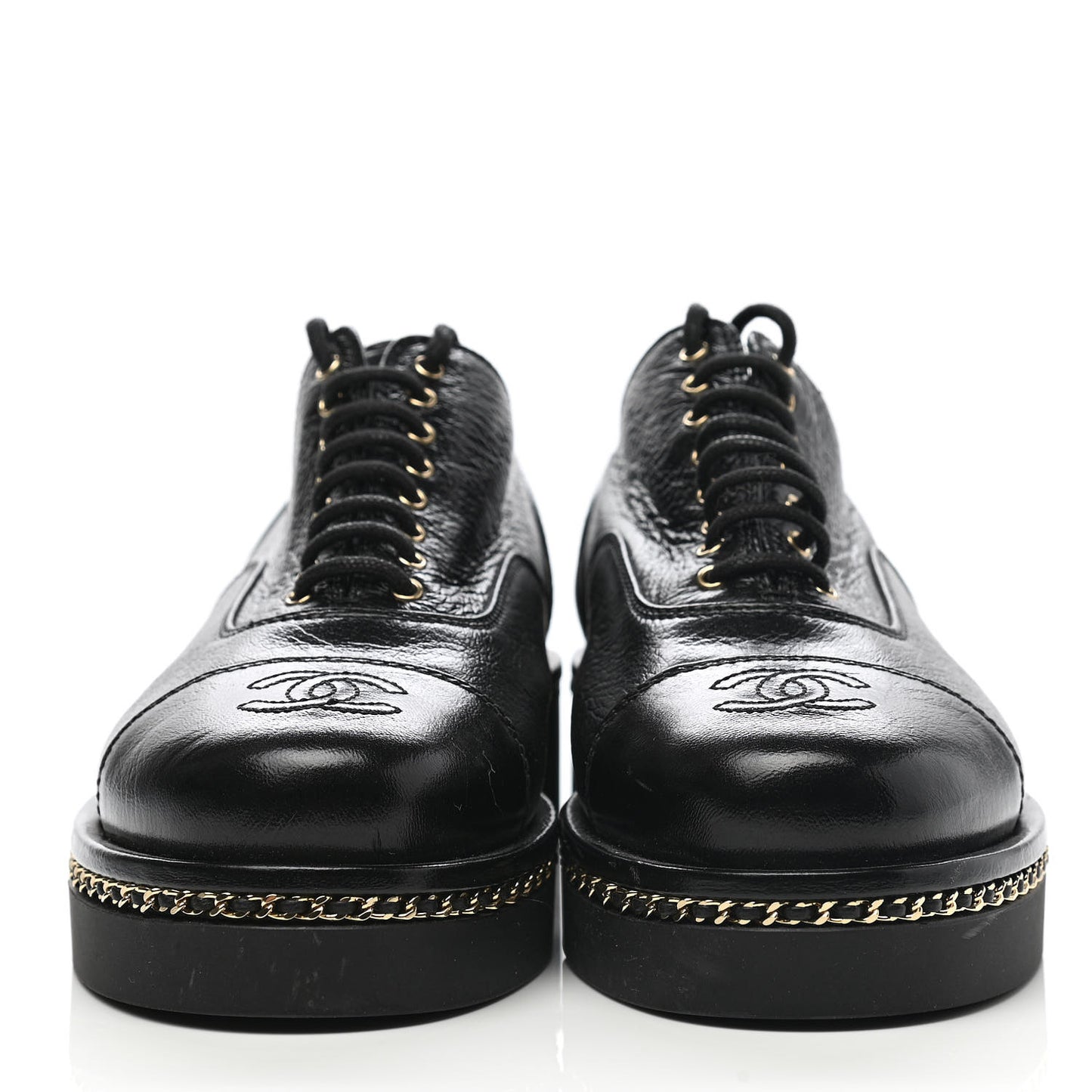 Shiny Crumpled Lambskin CC Lace Up Oxfords 35.5 Black