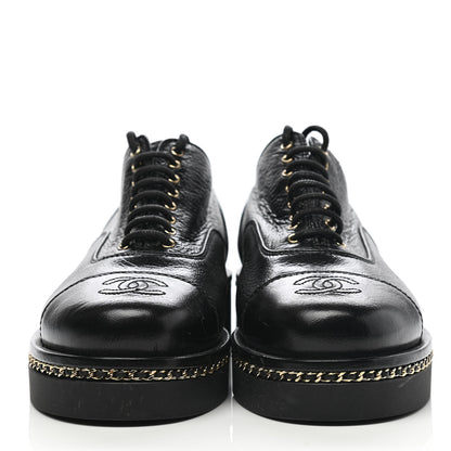 Chanel Shiny Crumpled Lambskin CC Lace Up Oxfords 35.5 Black 2 of 8