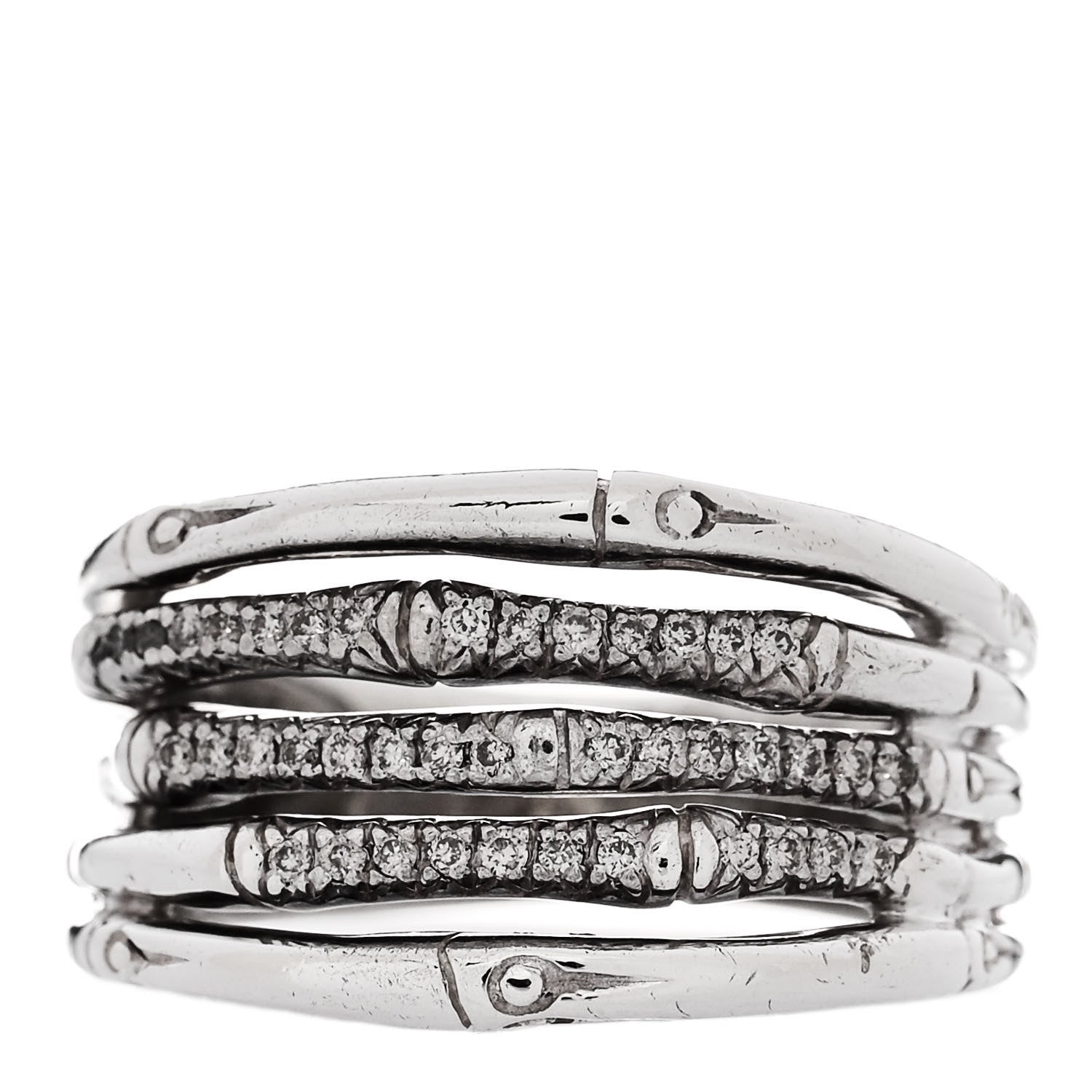 John Hardy Sterling Silver Diamond Bamboo Multi Row Ring 57 8 1 of 4