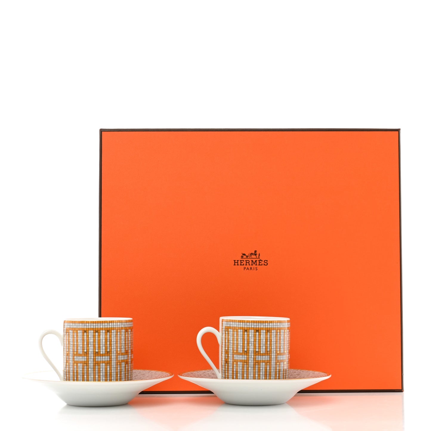 Porcelain Mosaique Au 24 Gold Coffee Cup and Saucer Set of 2