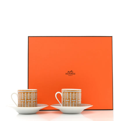 Hermes Porcelain Mosaique Au 24 Gold Coffee Cup and Saucer Set of 2 9 of 9