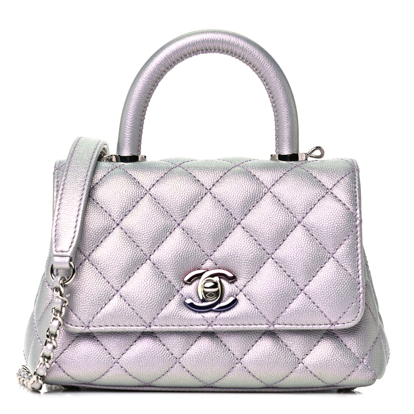 Iridescent Caviar Quilted Extra Mini Coco Handle Flap Purple