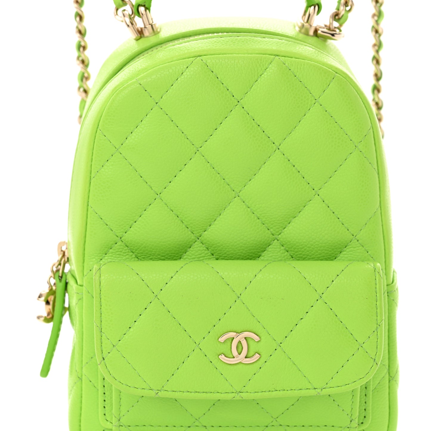 Caviar Quilted CC Mini Classic Backpack Neon Green