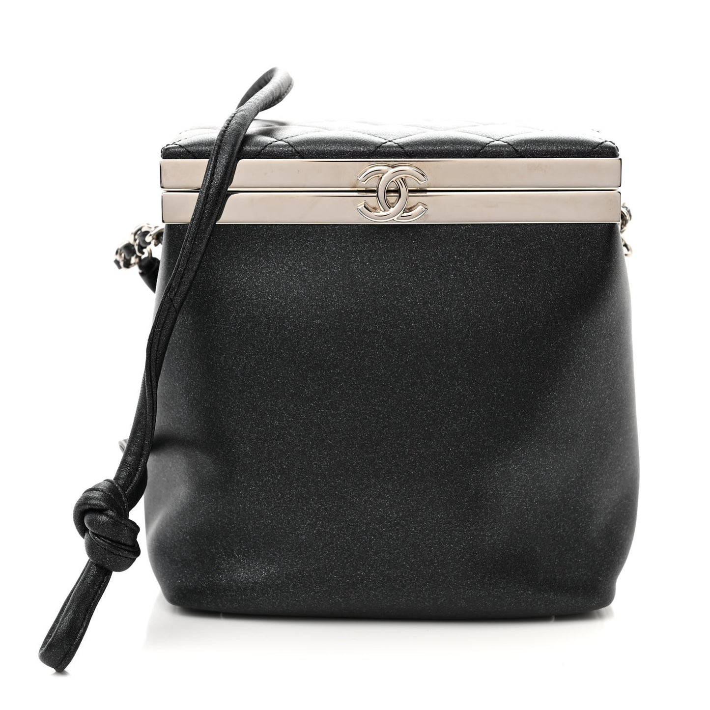 Metallic Lambskin Quilted CC Vanity With Chain Black
