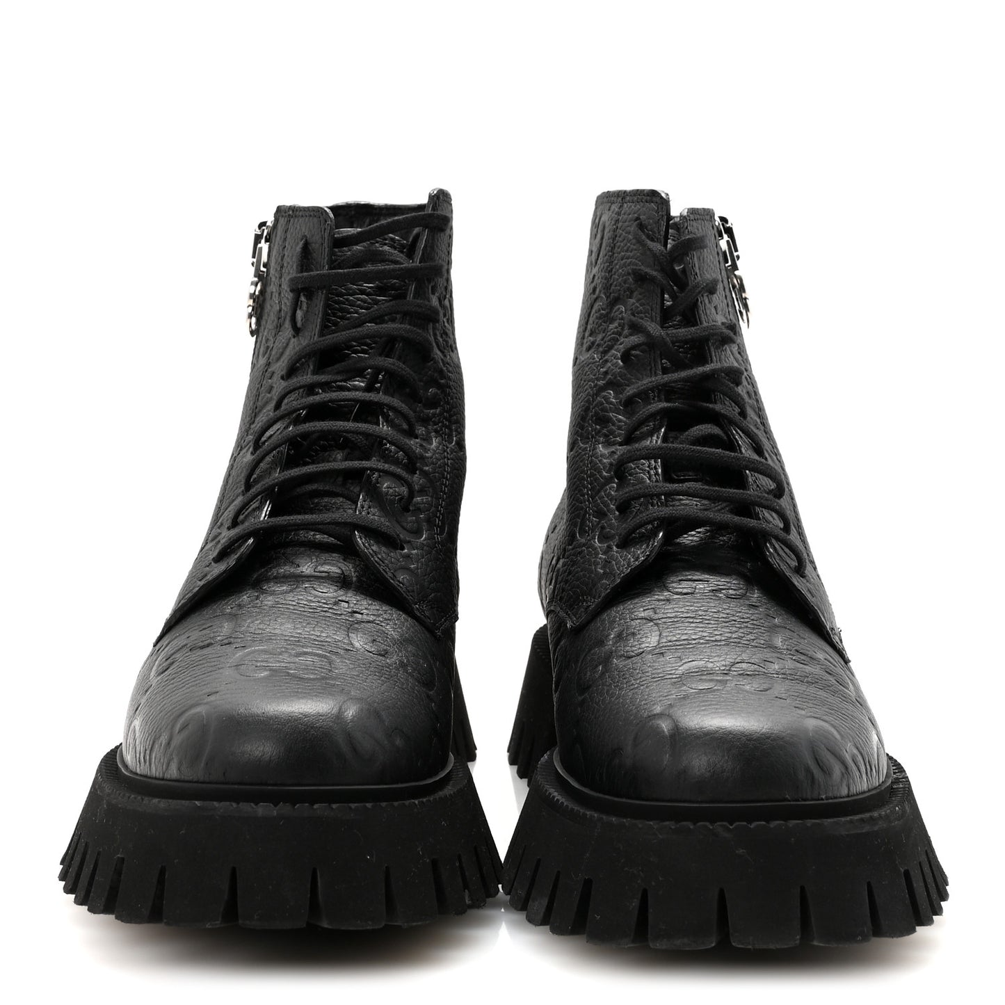 Calfskin Embossed Monogram Mens Lace Up Ankle Boots 7 Black