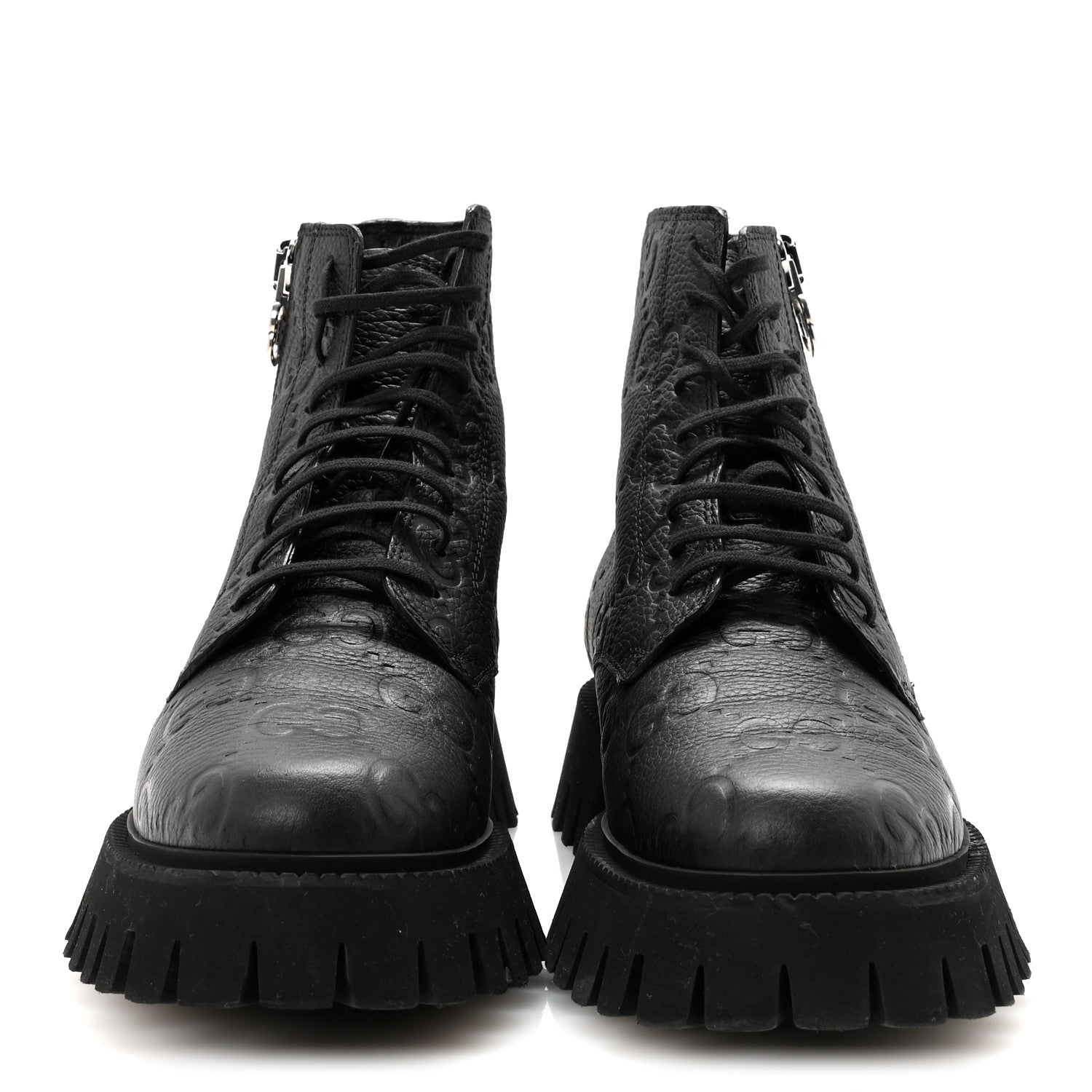 Gucci Calfskin Embossed Monogram Mens Lace Up Ankle Boots 7 Black 3 of 9