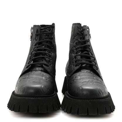 Gucci Calfskin Embossed Monogram Mens Lace Up Ankle Boots 7 Black 3 of 9