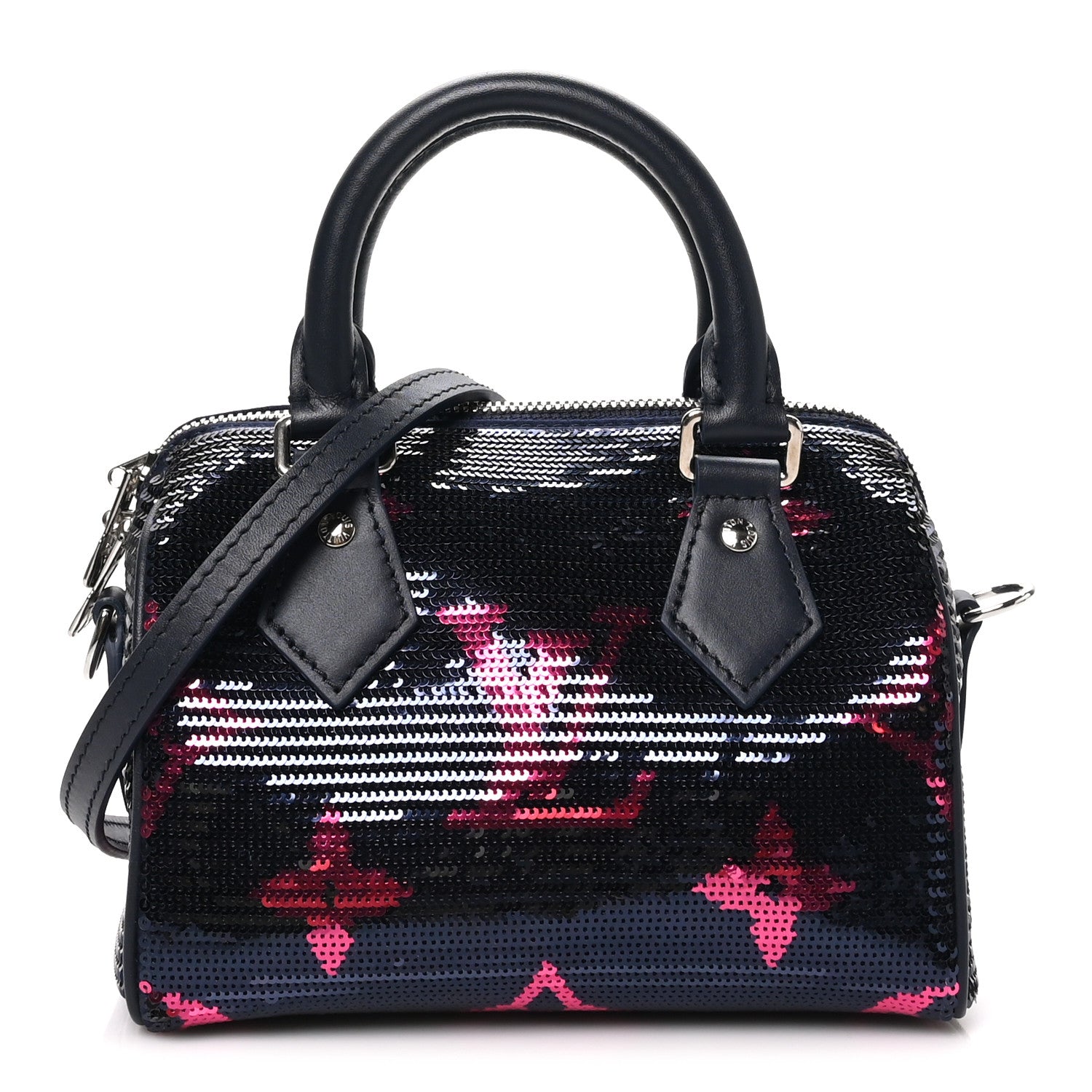 Louis Vuitton Giant Monogram Sequins Speedy Bandouliere 18 Navy Fuchsia 1 of 8