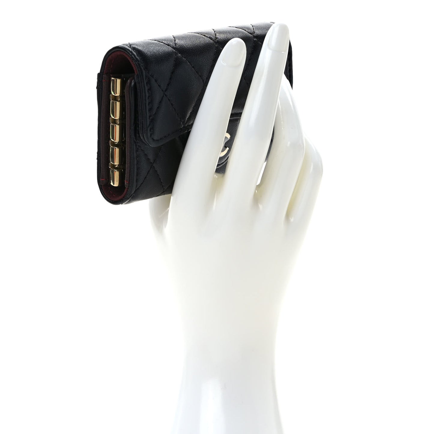 Lambskin Quilted 4 Key Holder Black