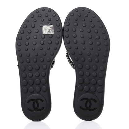 Chanel Lambskin CC Chain Thong Sandals 36 Black 7 of 10