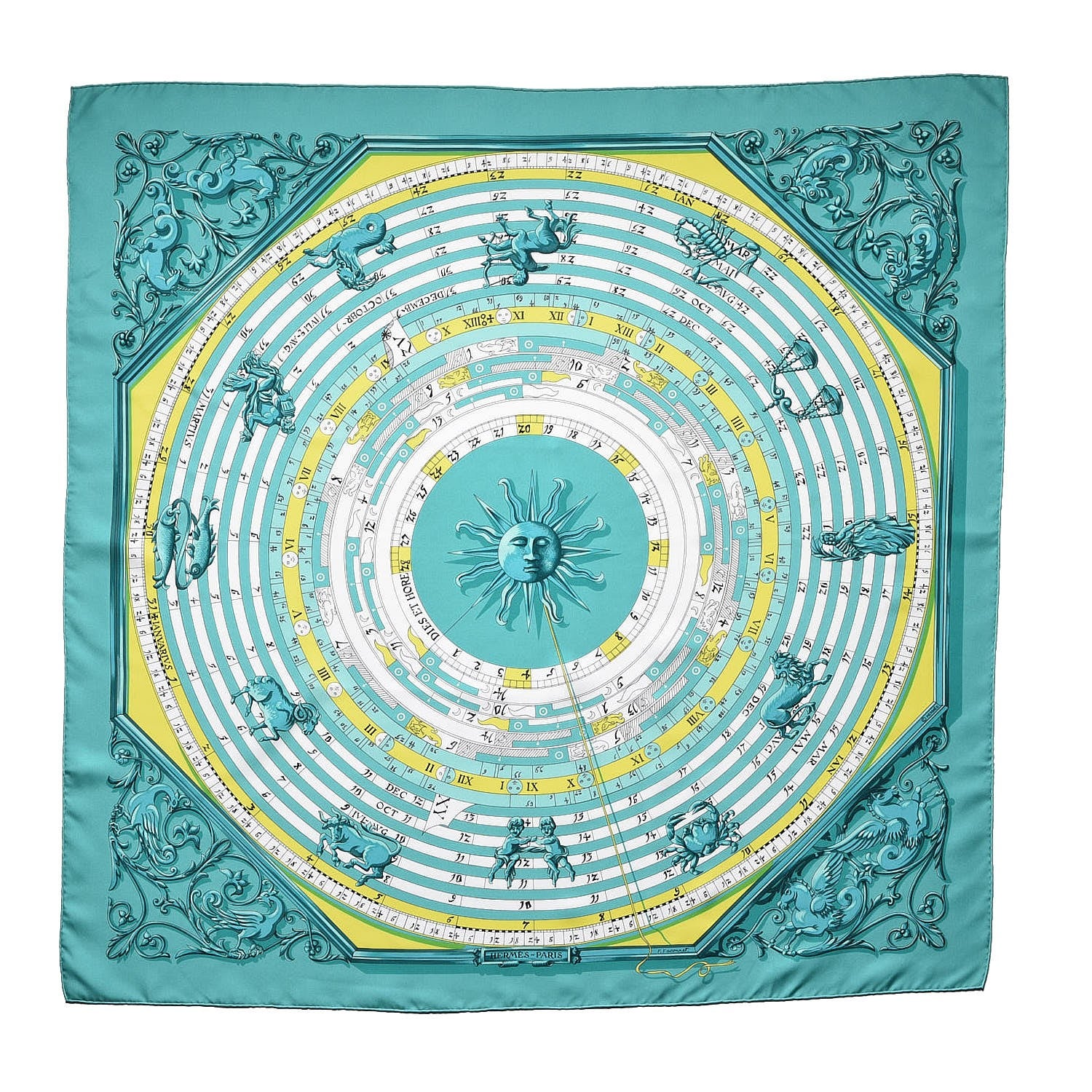 Hermes Silk Astrologie Scarf 90 Aqua Vert Anis Blanc 1 of 5