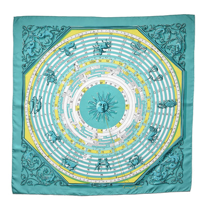 Hermes Silk Astrologie Scarf 90 Aqua Vert Anis Blanc 1 of 5