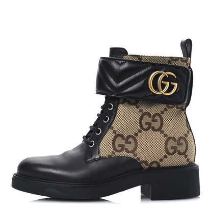 Gucci Flores Calfskin Monogram Maxi GG Nappa Matelasse Double G 40mm Ankle Boots 36 Black Camel Ebony 1 of 14