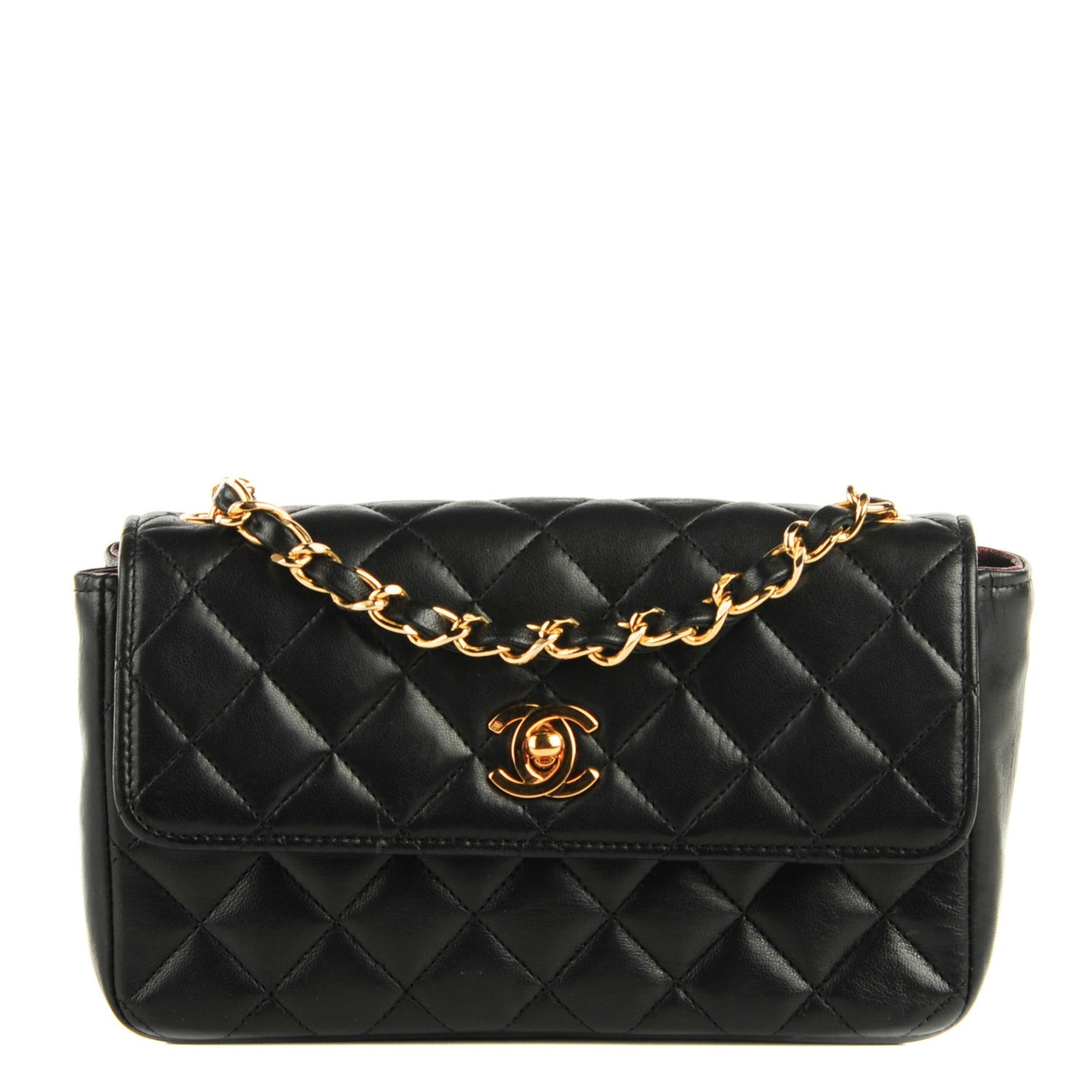 Lambskin Quilted Mini Rectangular Flap Black