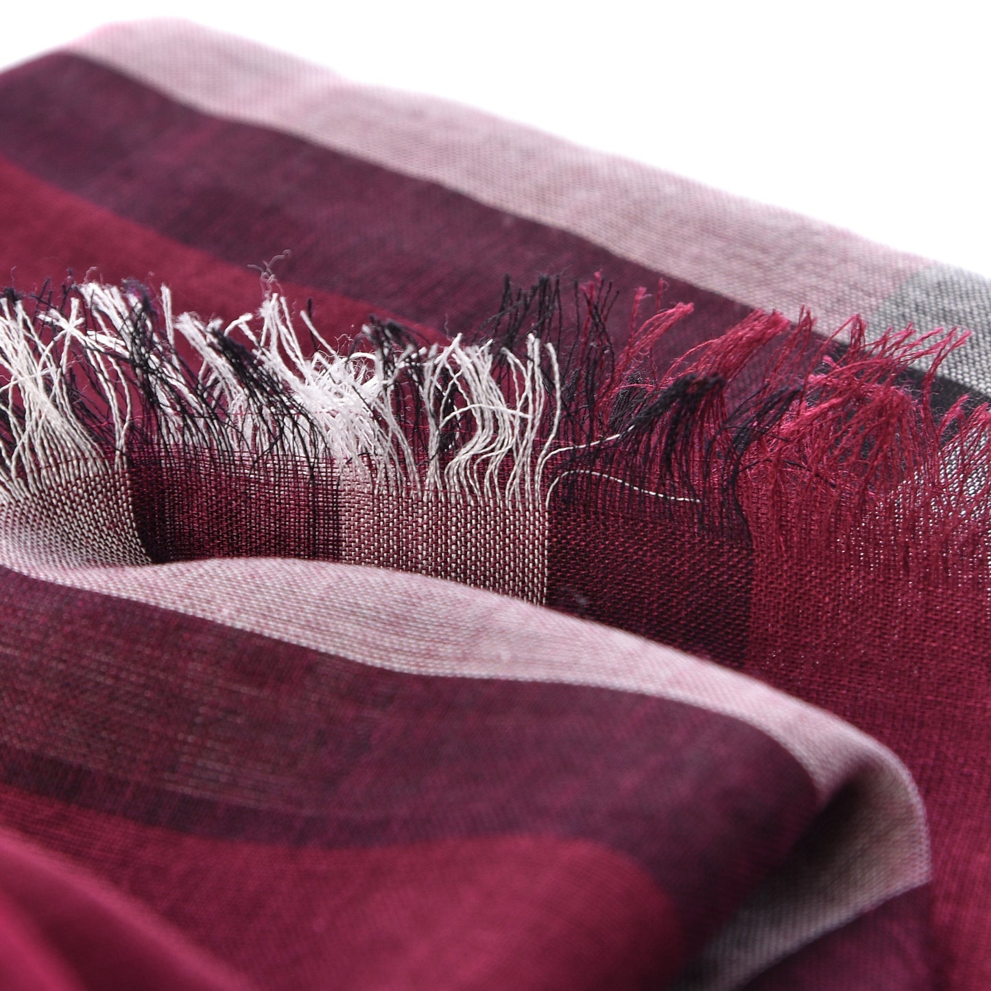 Wool Silk Gauze Giant Check Scarf Claret