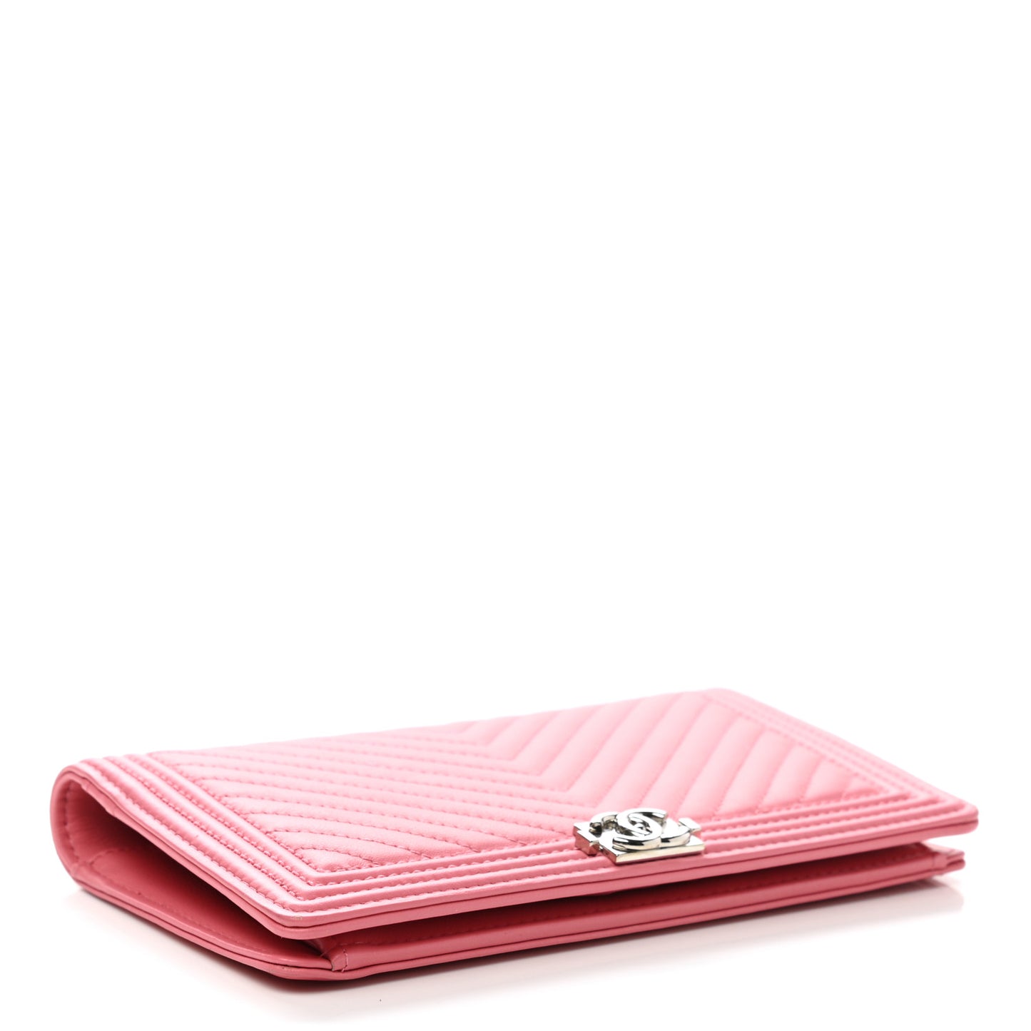 Calfskin Chevron Quilted Boy Yen Wallet Pink
