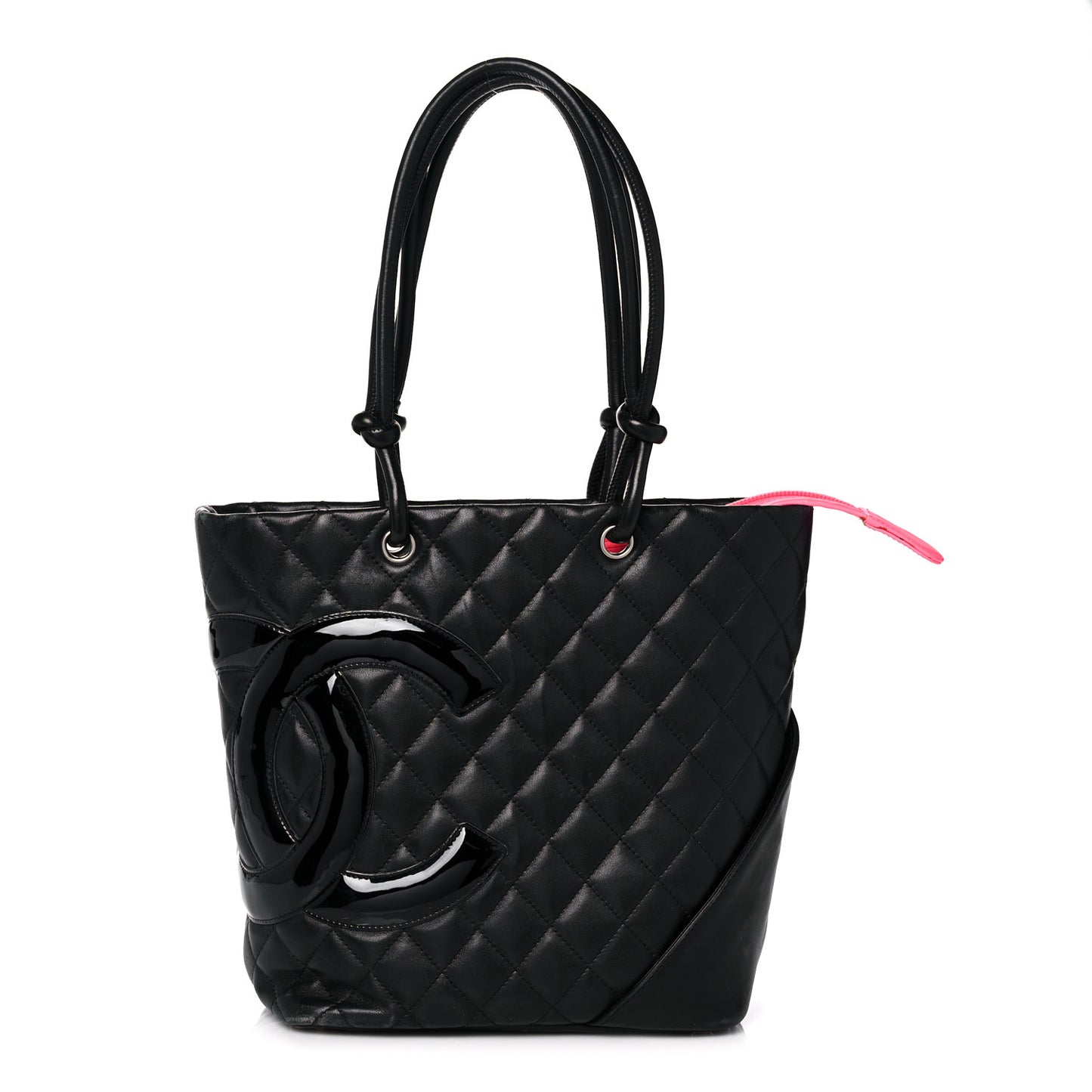 Calfskin Quilted Medium Cambon Tote Black