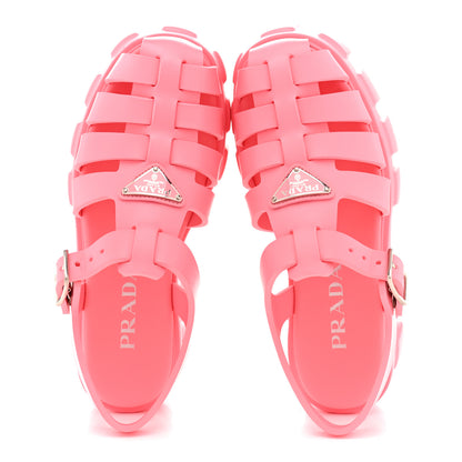 Prada Foam Rubber Triangle Logo Monolith 55mm Cage Sandals 38 Begonia 2 of 12