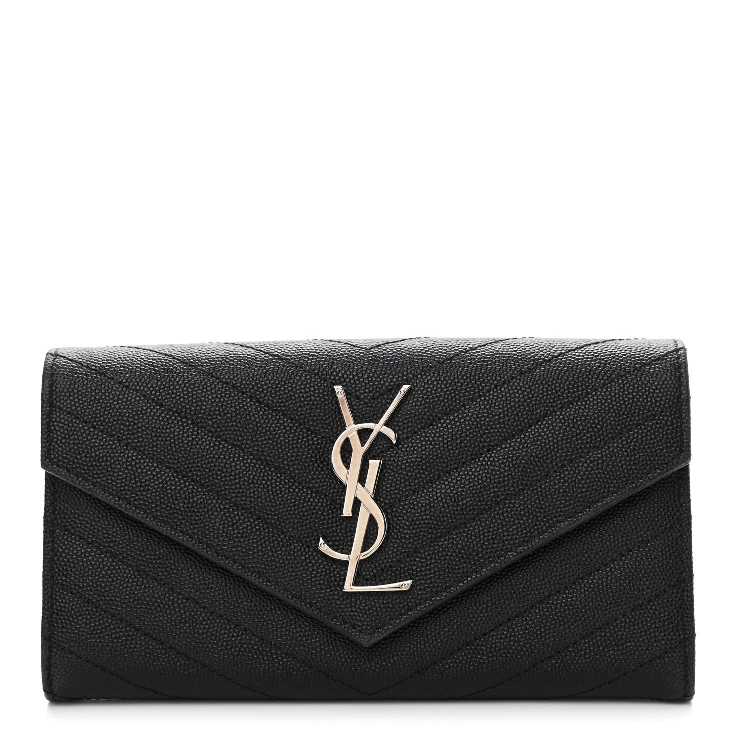 Saint Laurent Grain De Poudre Matelasse Chevron Monogram Flap Wallet Black 1 of 7