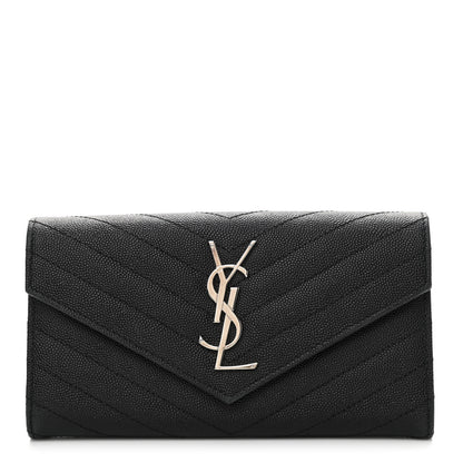 Saint Laurent Grain De Poudre Matelasse Chevron Monogram Flap Wallet Black 1 of 7