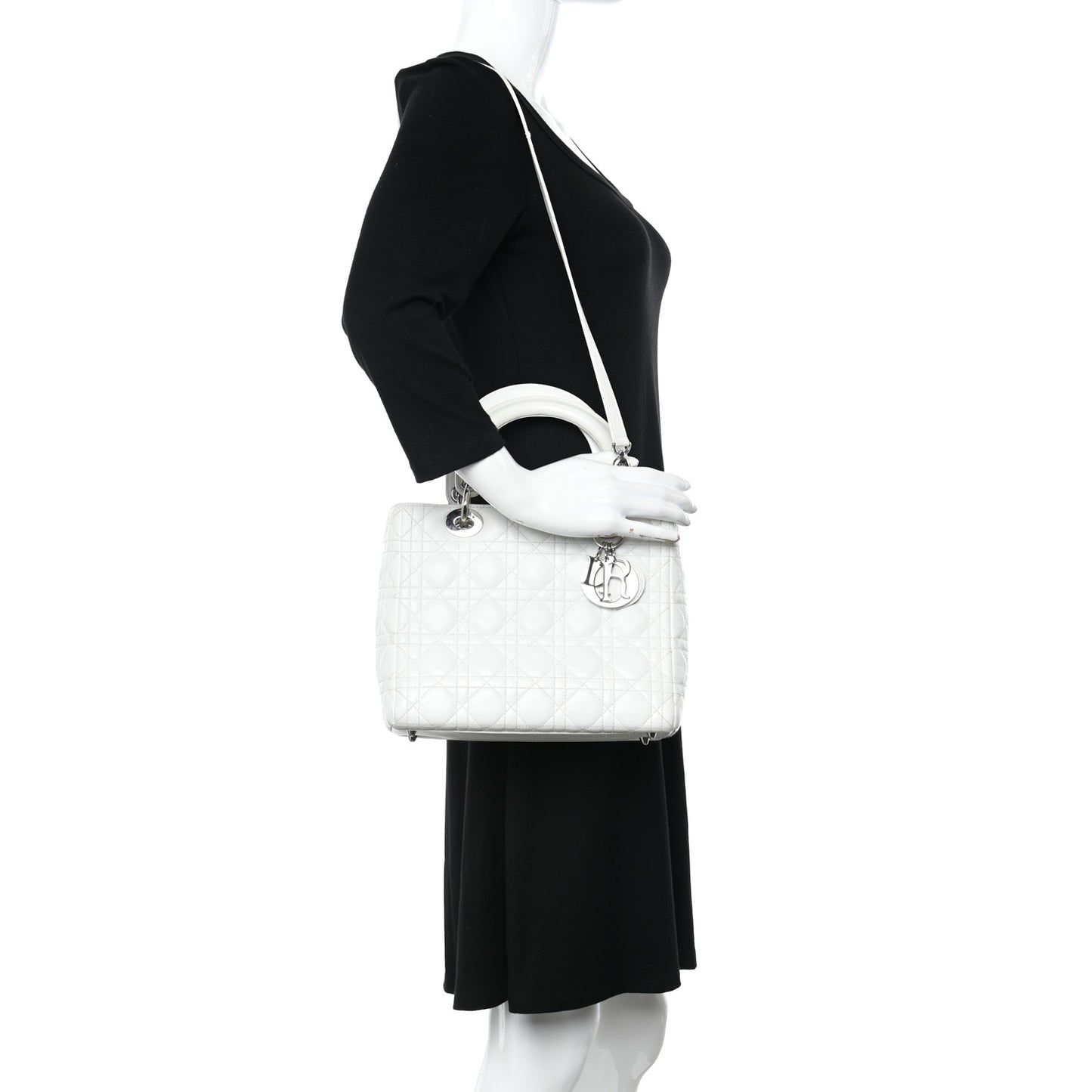 Lambskin Cannage Medium Lady Dior White