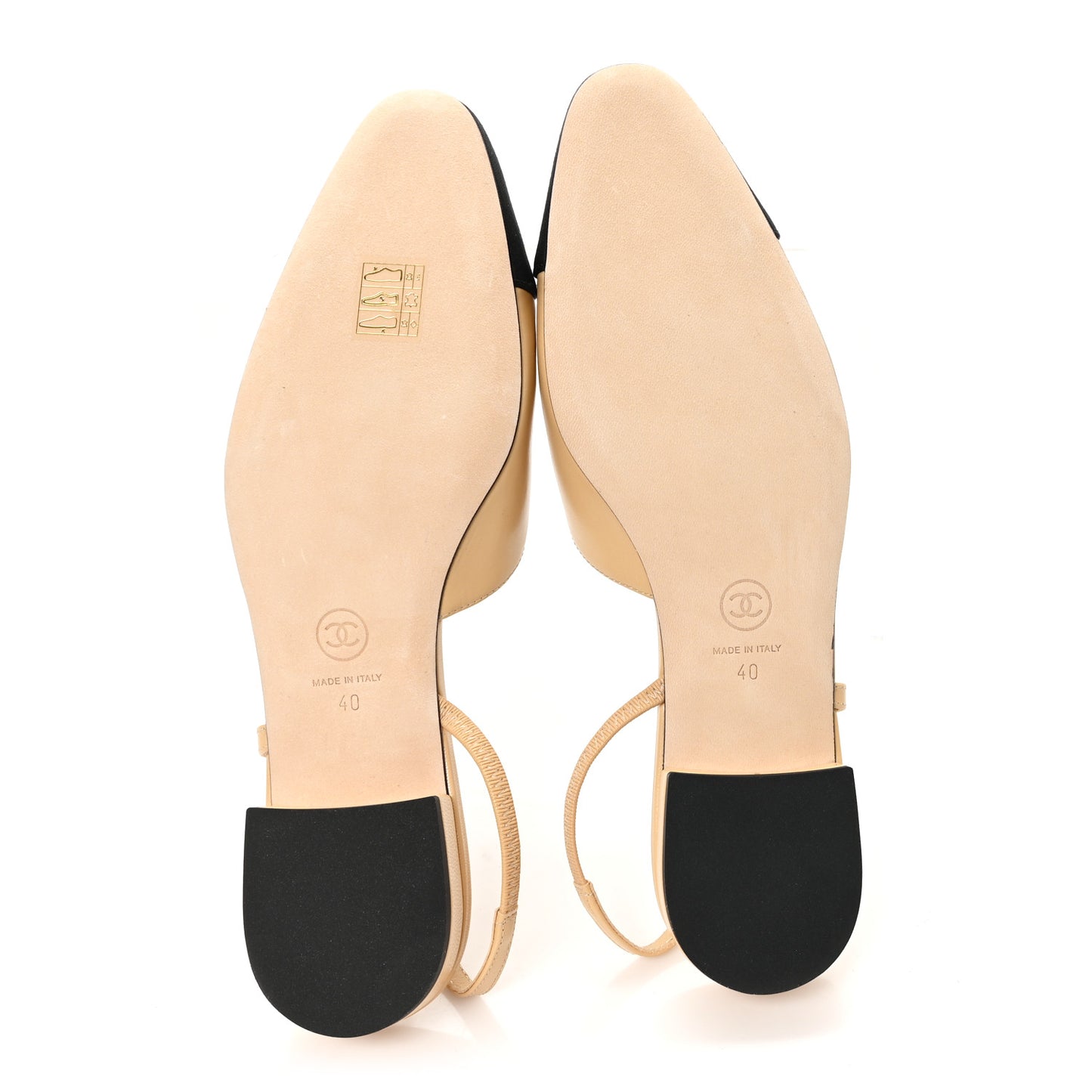 Lambskin Grosgrain Cap Toe CC Slingback Sandals 40 Beige Black