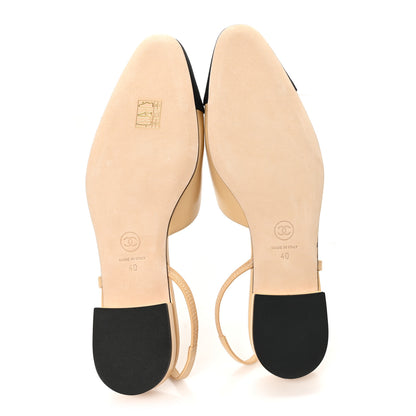 Chanel Lambskin Grosgrain Cap Toe CC Slingback Sandals 40 Beige Black 6 of 10