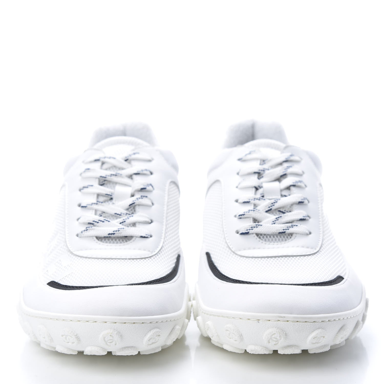 Chanel Lycra Womens CC Sneakers 41 White Black 2 of 8
