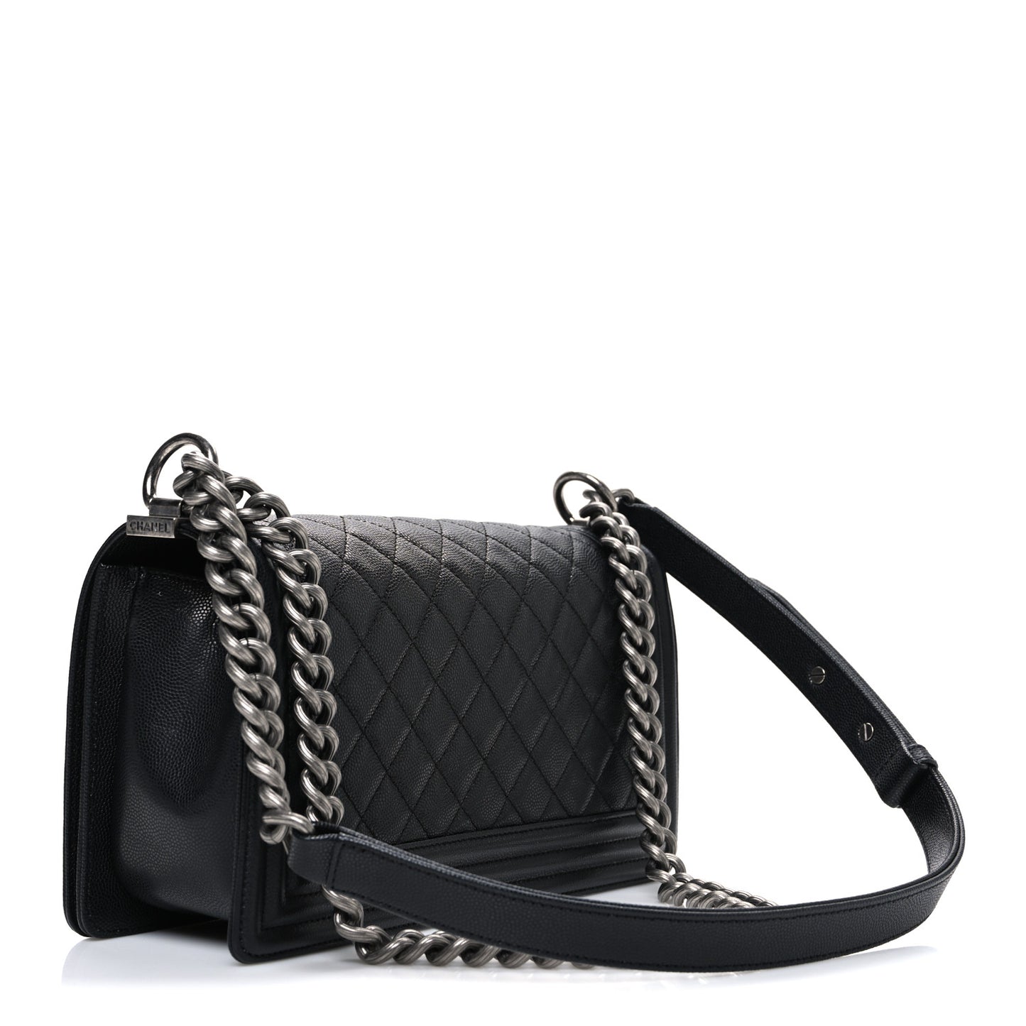 Iridescent Caviar Quilted Medium Boy Flap Black