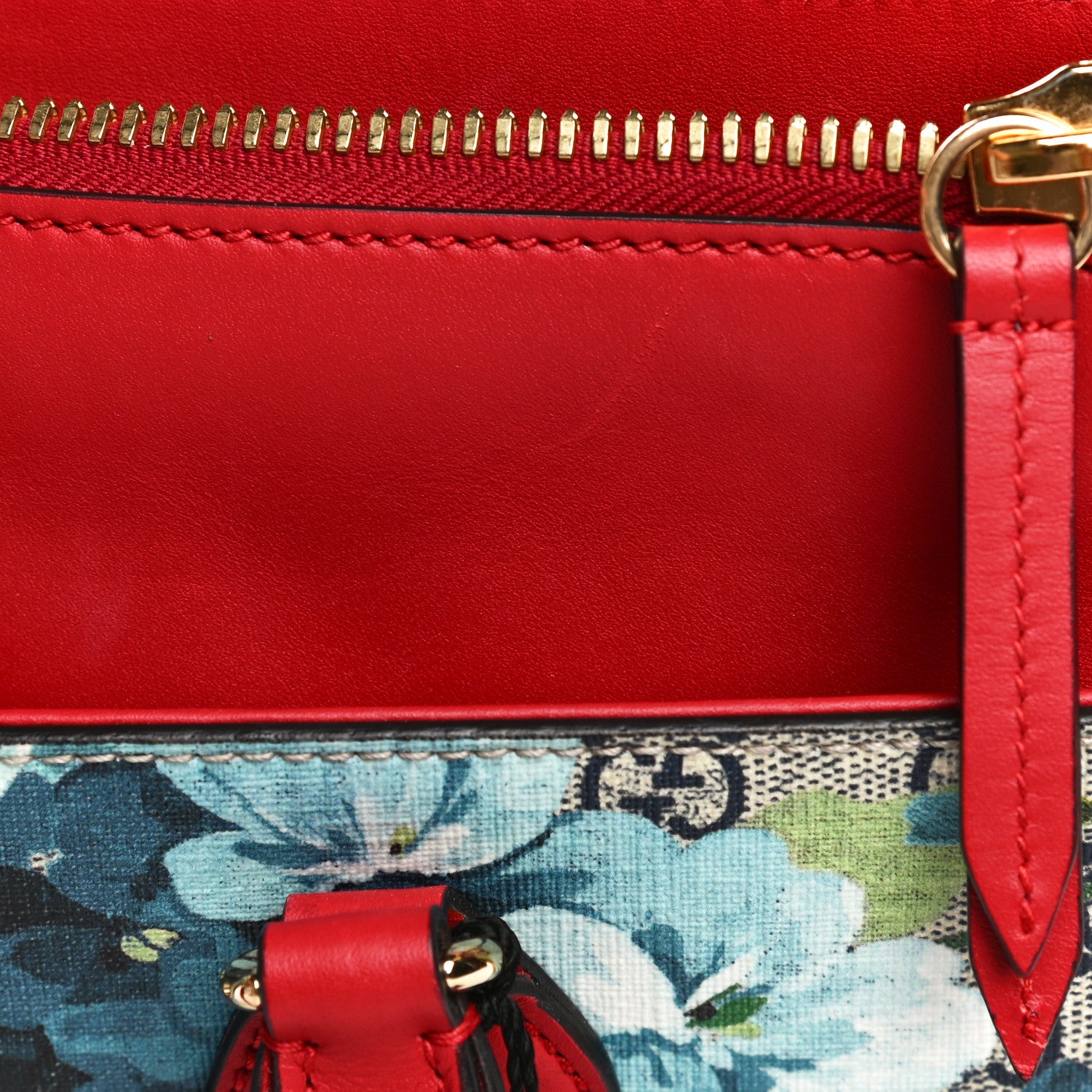 Gucci GG Supreme Monogram Blooms Medium Zip Top Tote Beige Blue Navy Hibiscus Red 16 of 22