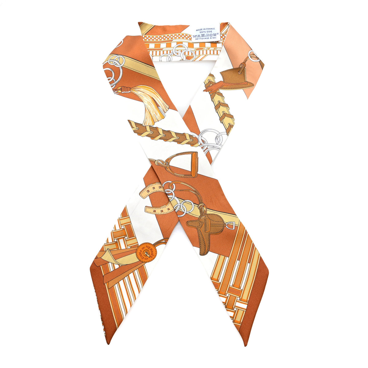 Hermes Silk Brides et Gris Twilly Caramel White Bronze 1 of 3