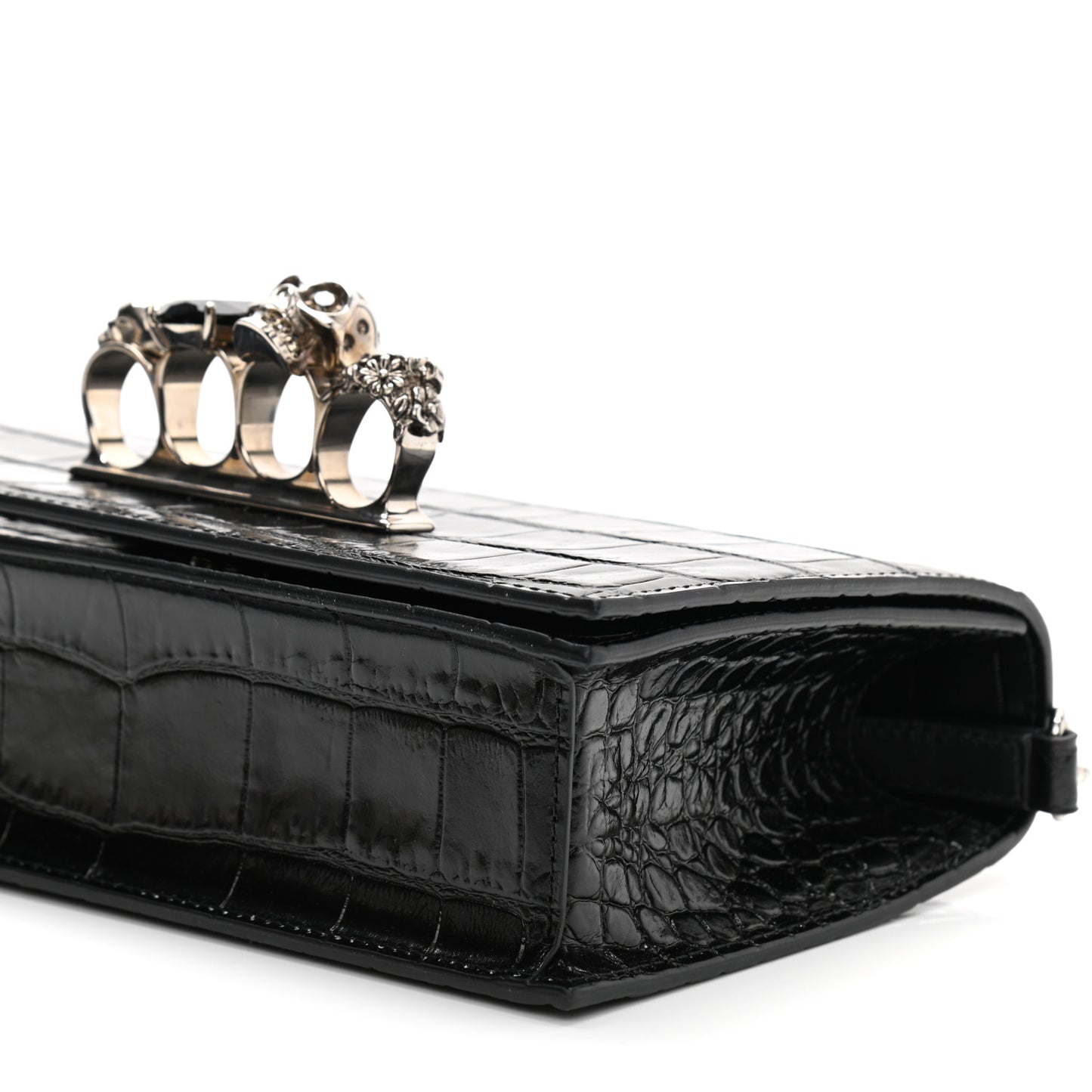Crocodile Embossed Calfskin Knuckle Crossbody Black