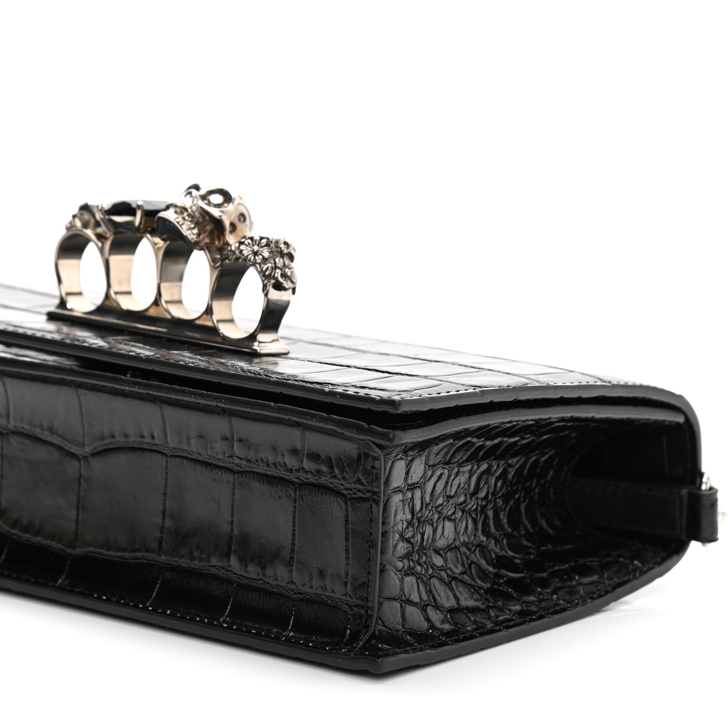 Alexander McQueen Crocodile Embossed Calfskin Knuckle Crossbody Black 9 of 10