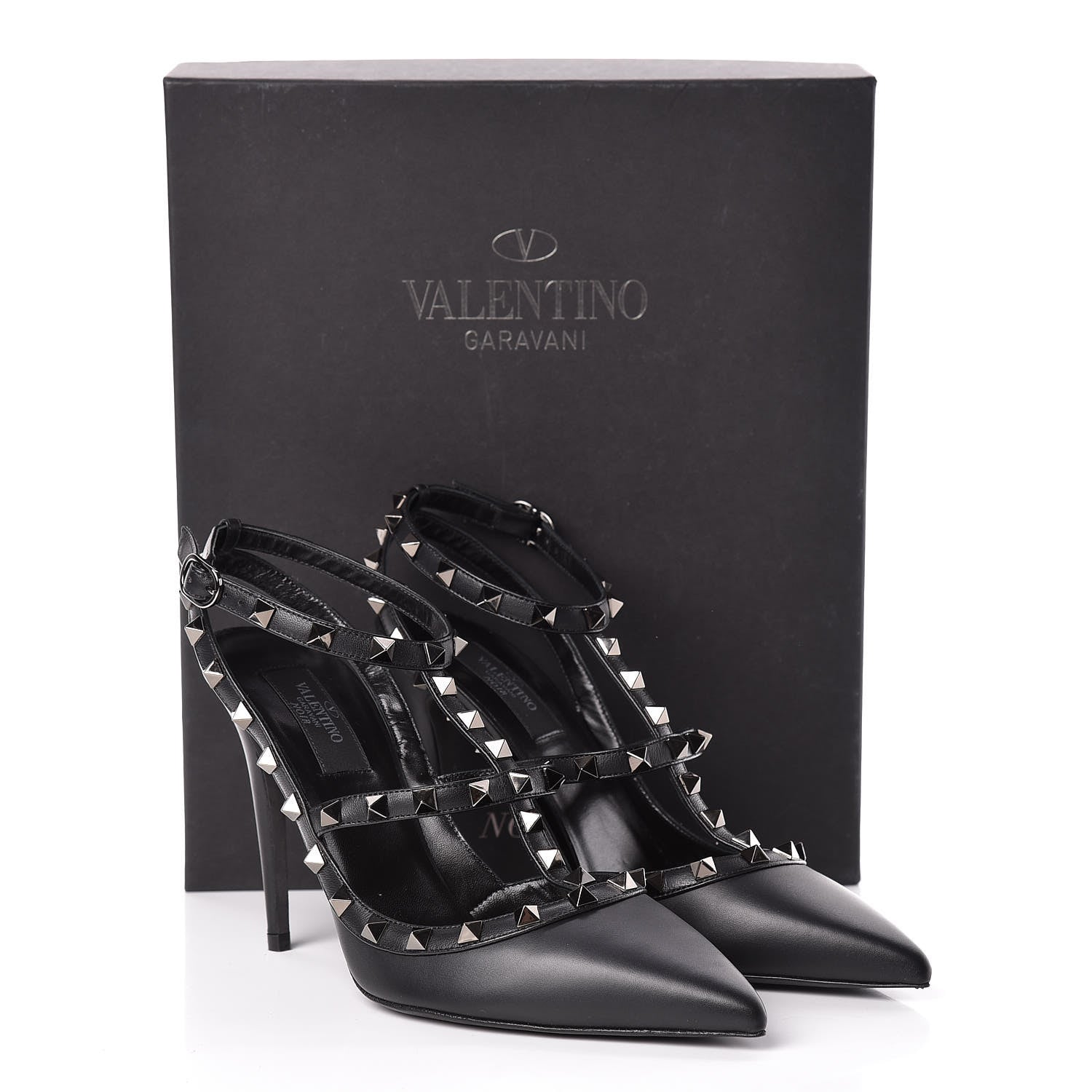 Valentino Garavani Calfskin Nappa Rockstud Ankle Strap 100mm Pumps 39.5 Black 12 of 12