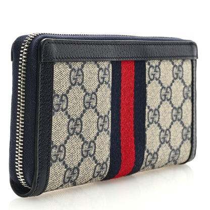 Gucci GG Supreme Monogram Textured Dollar Calfskin Web Ophidia Zip Around Wallet Beige Blue 3 of 6