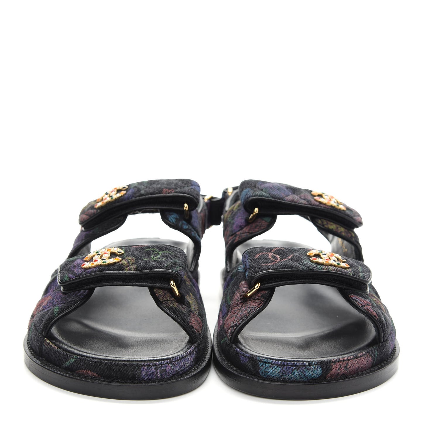 Denim Quilted Dad Sandals 38 Black Multicolor