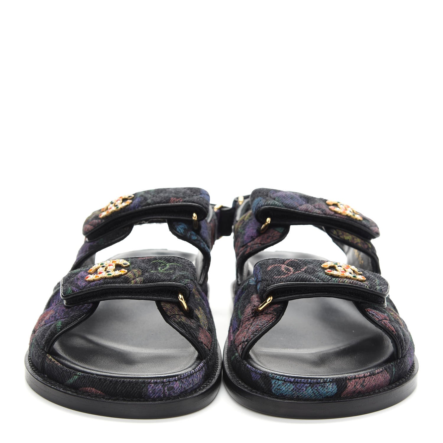 Chanel Denim Quilted Dad Sandals 38 Black Multicolor 2 of 8