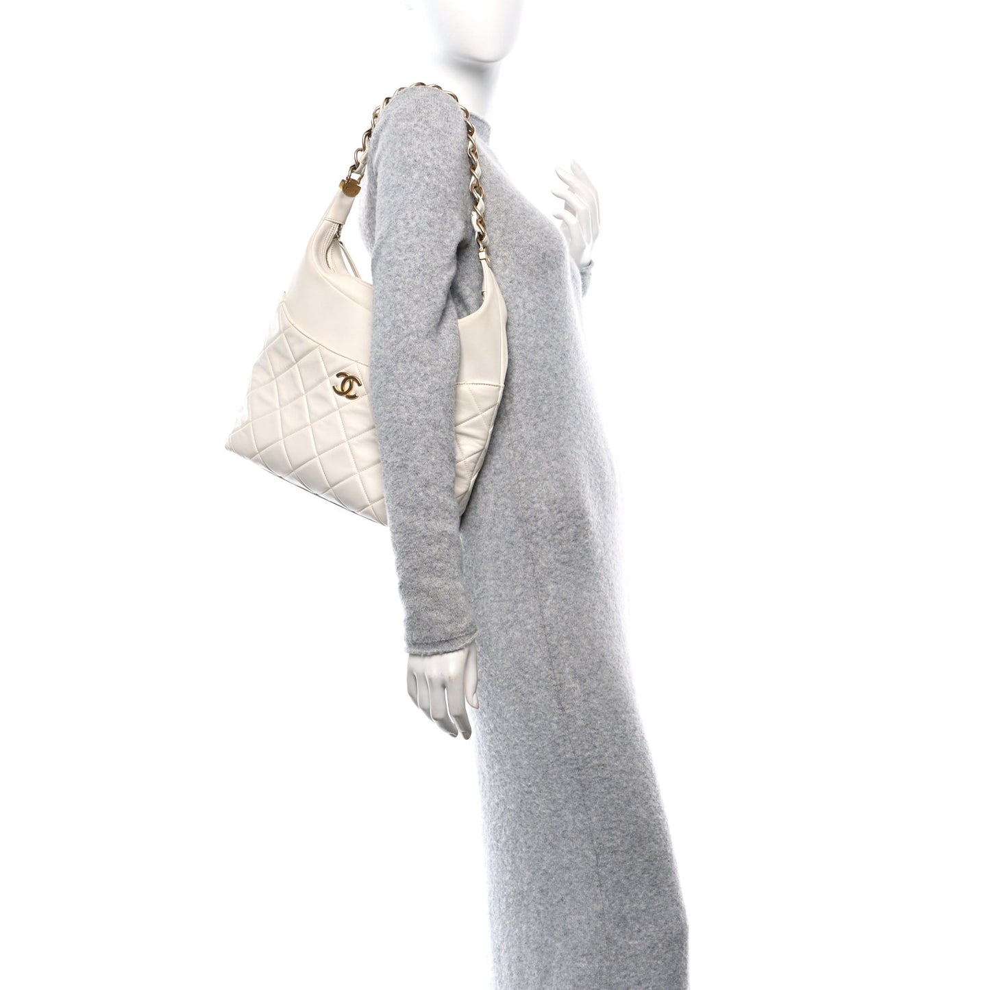 Calfskin Quilted Close To Me Hobo White