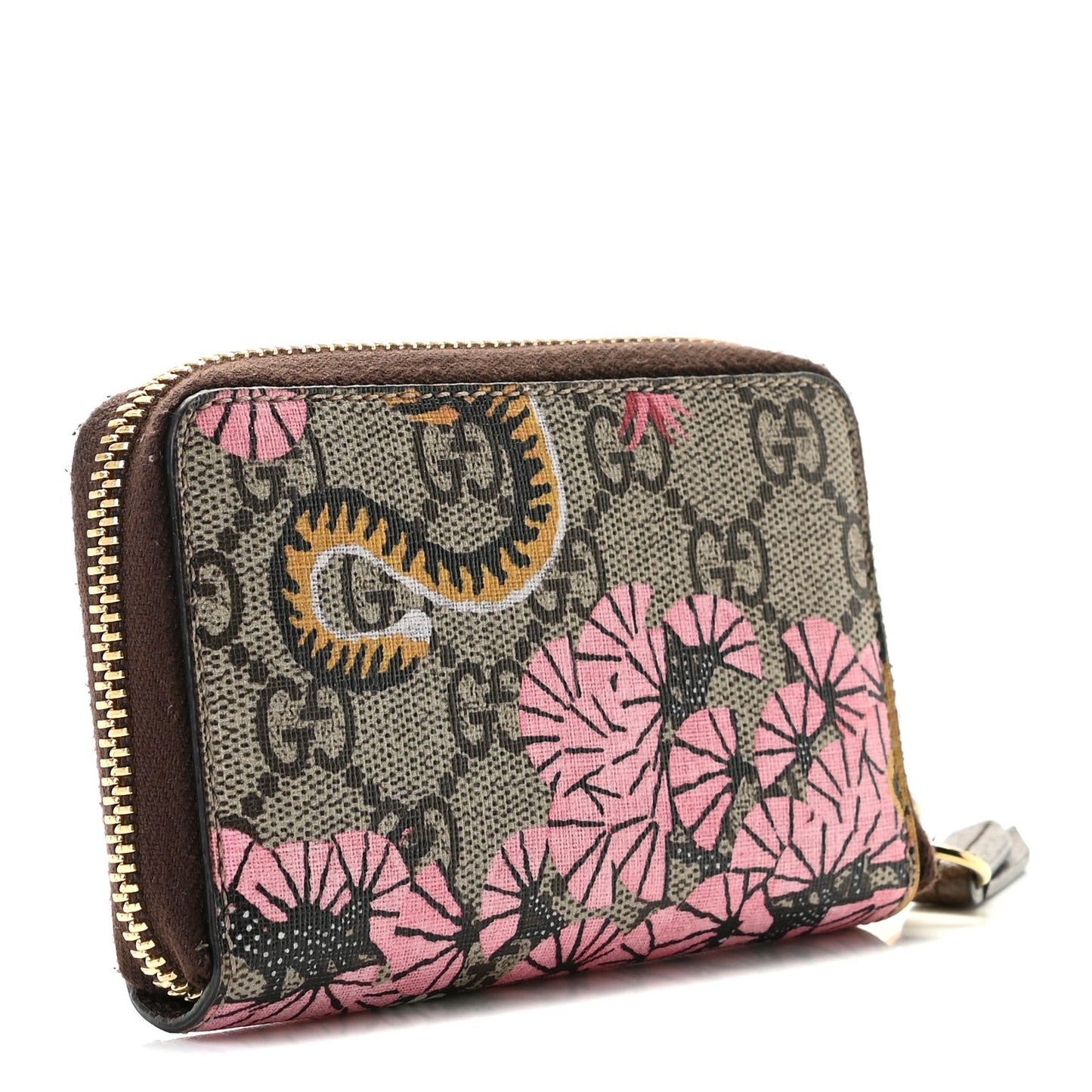 GG Supreme Monogram Bengal Zip Around Card Case Wallet Beige Pink