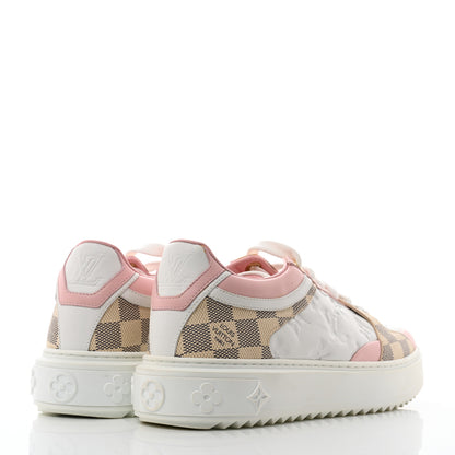 Louis Vuitton Monogram Embossed Calfskin Damier Azur Time Out Sneakers 38.5 Rose Clair Pink 4 of 8